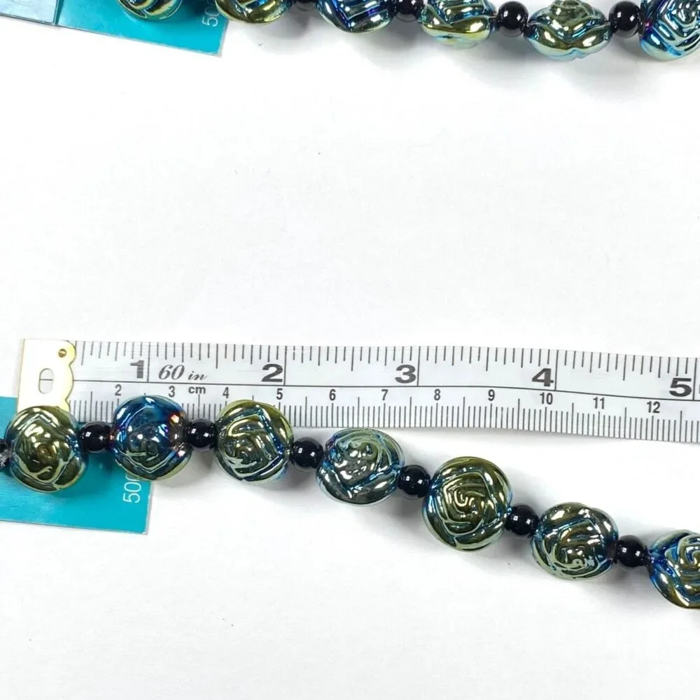 Bead Treasures Art Glass Beads Flower Jewelry Blue Green Iridescent Metallic Mix
